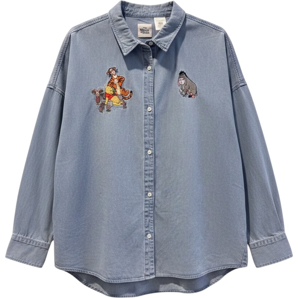 Disney Denim Shirt Blue New Winnie the Pooh Embroidered Womens 2X